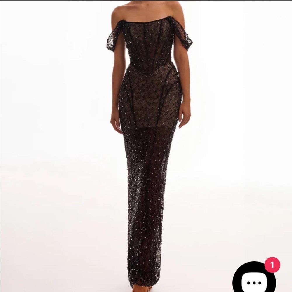 Milla Striking black sequined fitted maxi dress, Midnight Walk